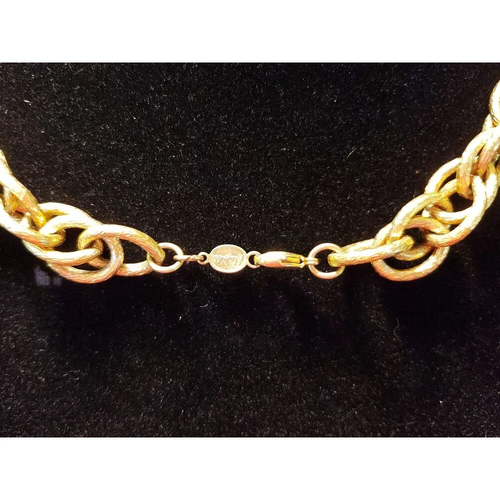 Vtg Napier Heavy Interlocking Texture Links Gold Tone Statement Chain Necklace